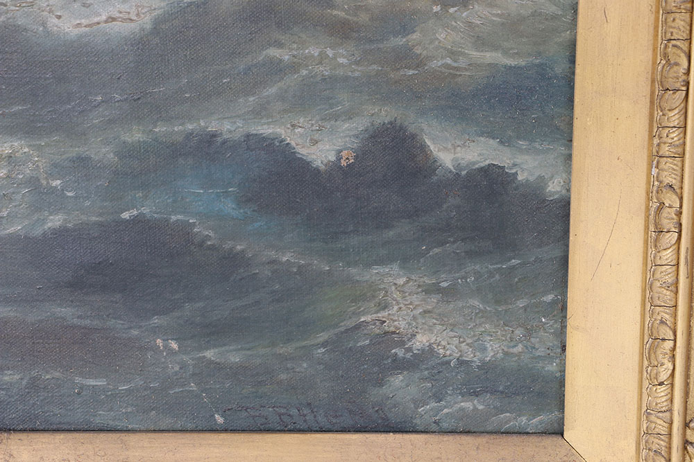 Oil on Canvas Painting of Boat in Storm
