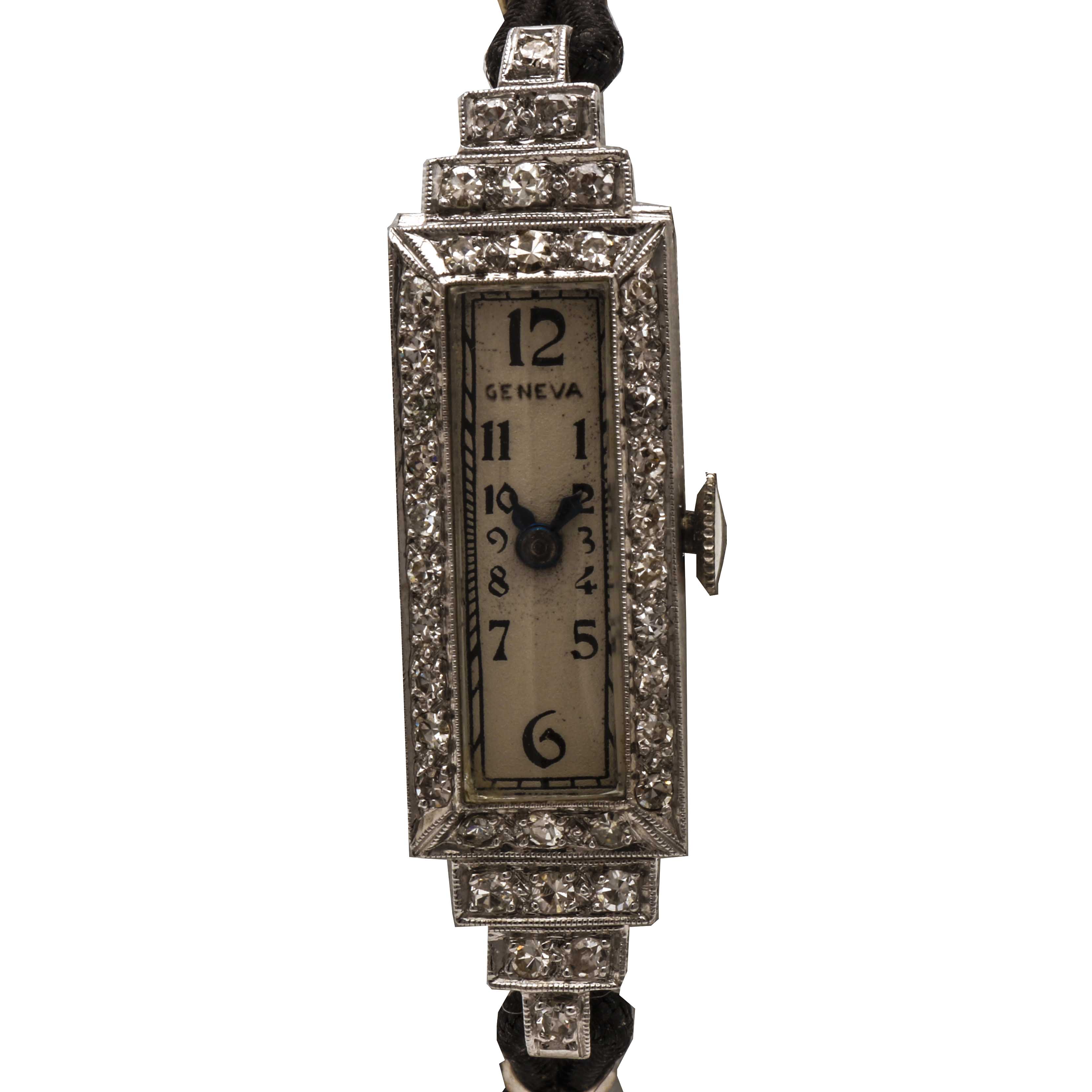 Art Deco Style Geneva Platinum Diamond Watch