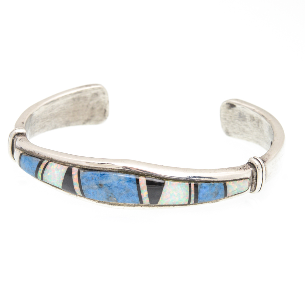 Sterling Silver Synthetic Opal and Turquoise Cuff Bracelet