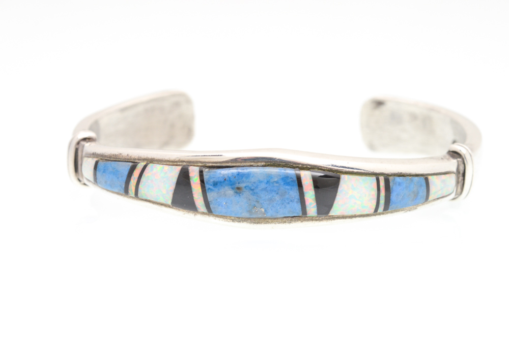 Sterling Silver Synthetic Opal and Turquoise Cuff Bracelet