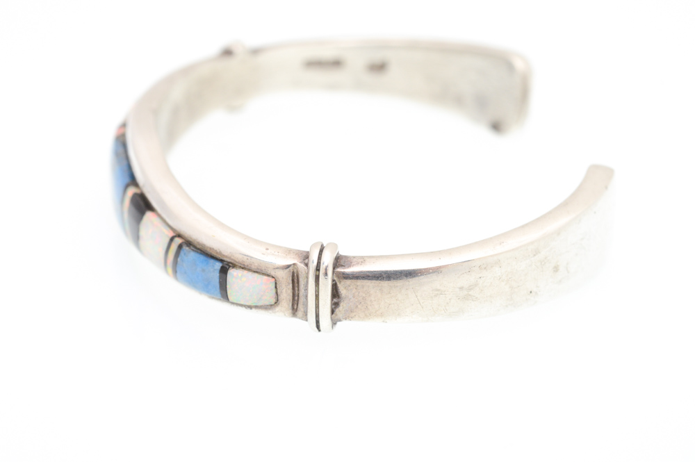 Sterling Silver Synthetic Opal and Turquoise Cuff Bracelet