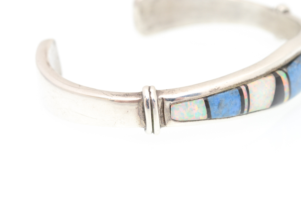 Sterling Silver Synthetic Opal and Turquoise Cuff Bracelet