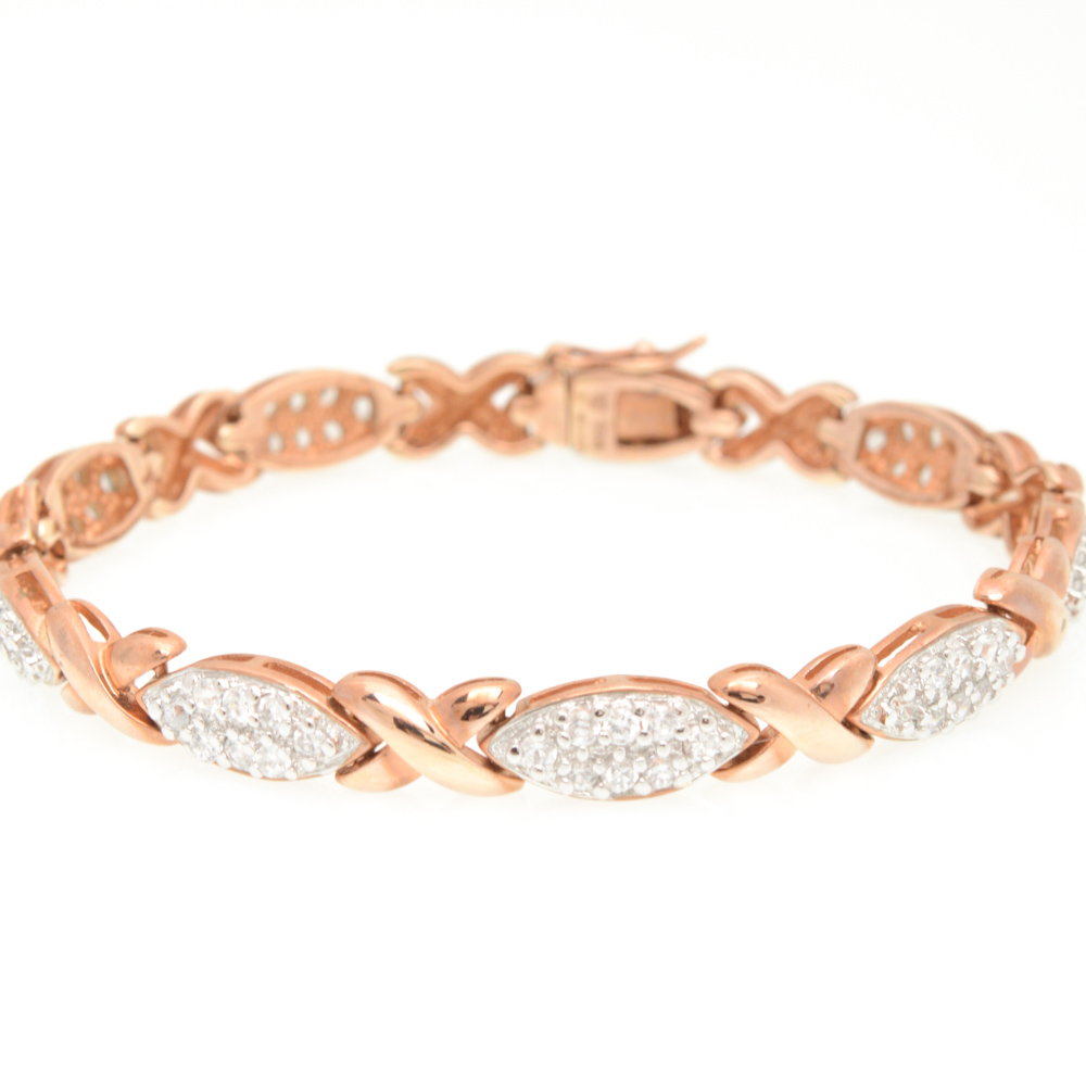 Plated Sterling Silver Cubic Zirconia Link Bracelet