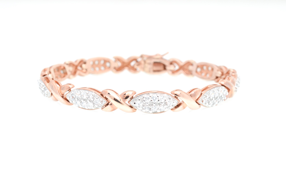 Plated Sterling Silver Cubic Zirconia Link Bracelet