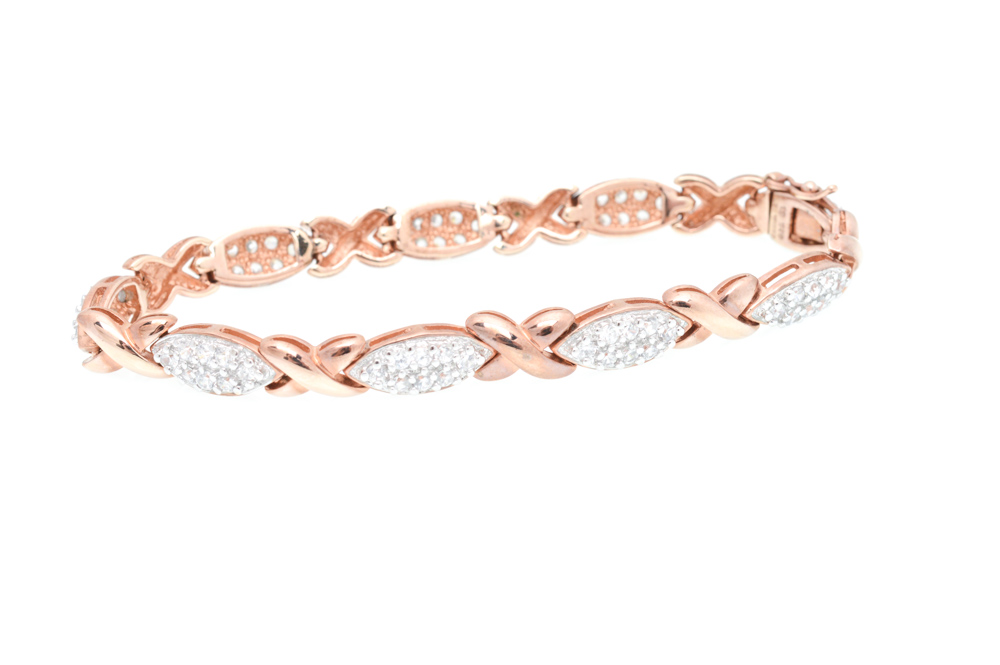 Plated Sterling Silver Cubic Zirconia Link Bracelet