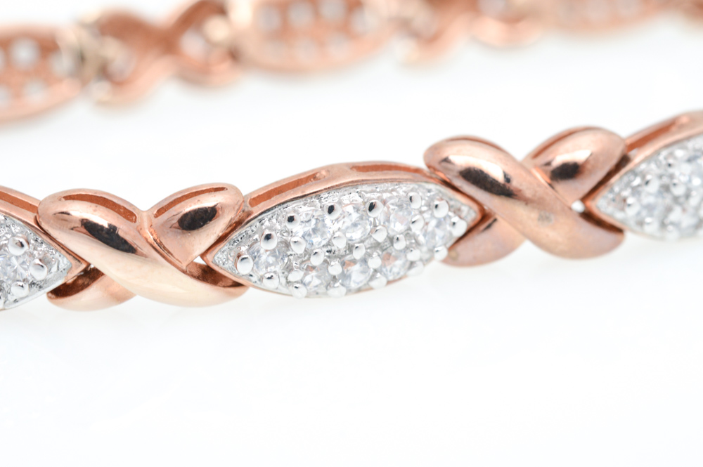 Plated Sterling Silver Cubic Zirconia Link Bracelet