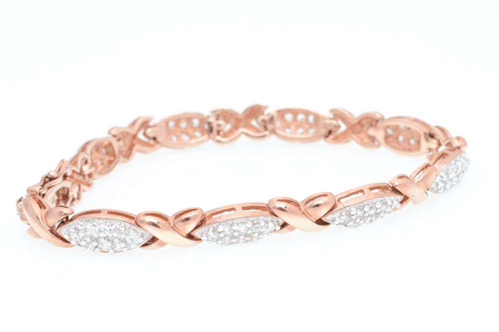 Plated Sterling Silver Cubic Zirconia Link Bracelet