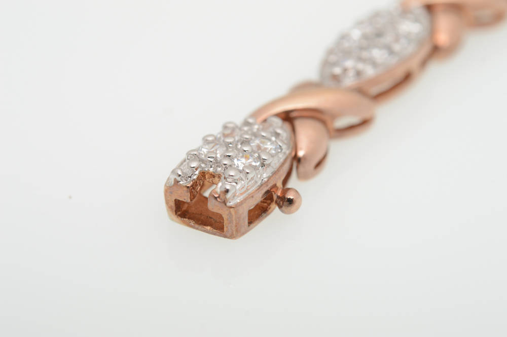 Plated Sterling Silver Cubic Zirconia Link Bracelet