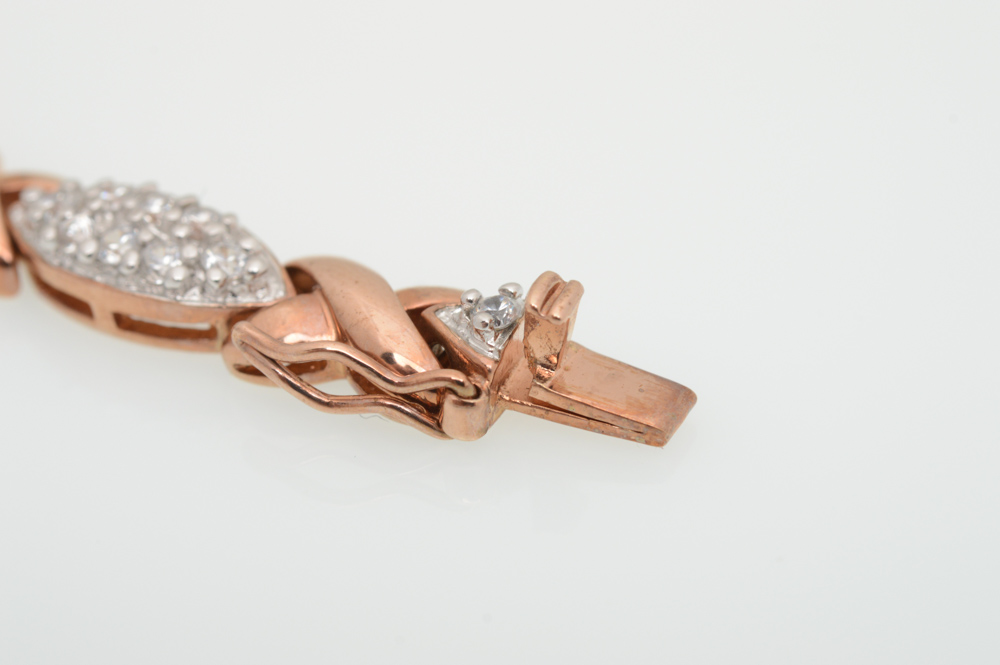 Plated Sterling Silver Cubic Zirconia Link Bracelet