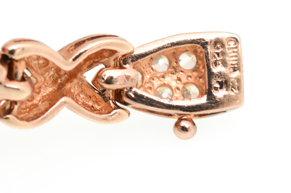 Plated Sterling Silver Cubic Zirconia Link Bracelet