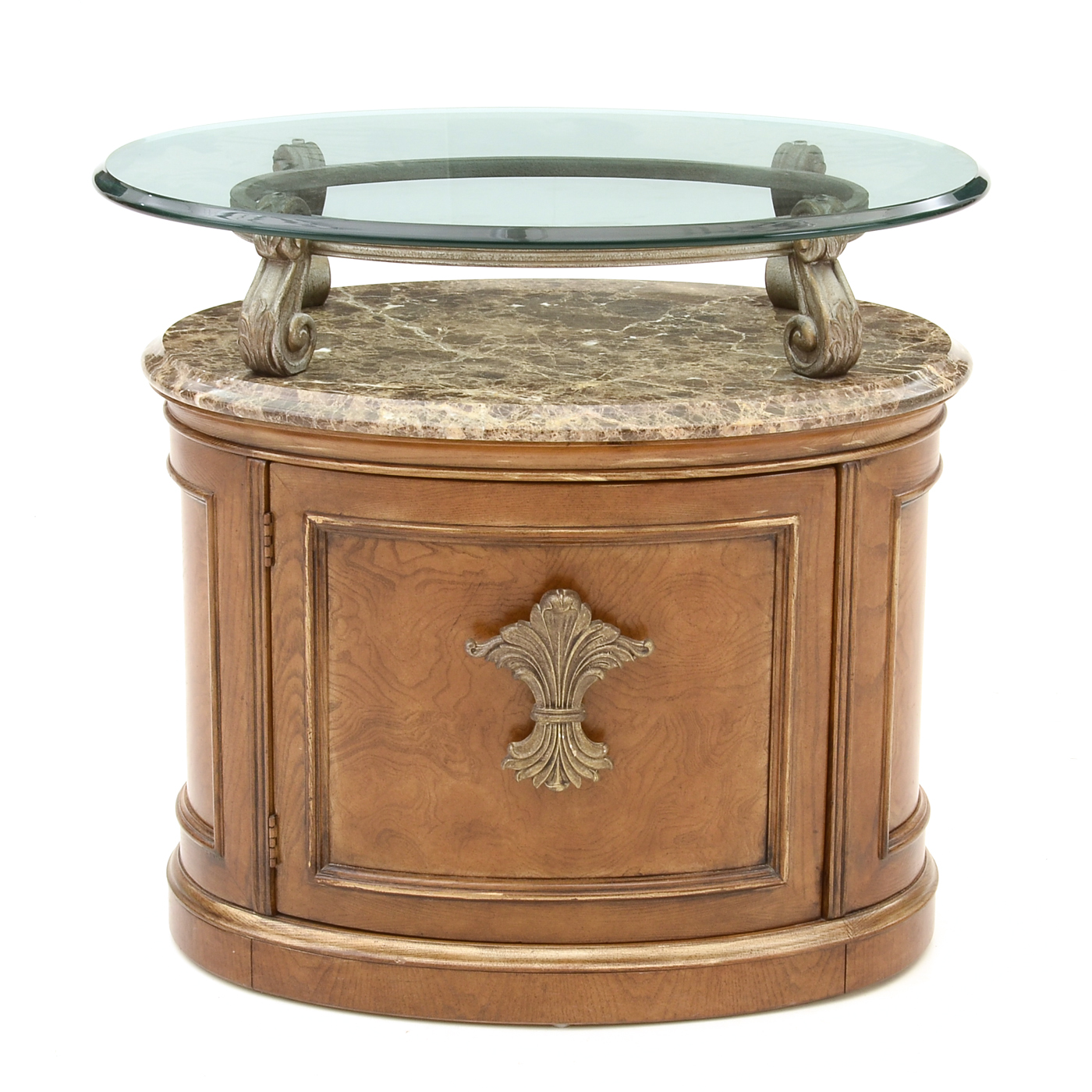 Henredon Marble and Glass Oval End Table