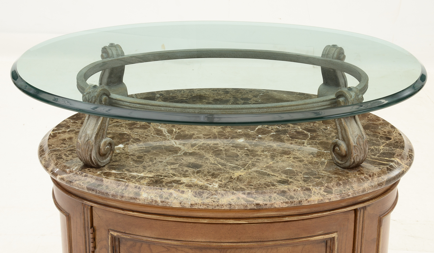 Henredon Marble and Glass Oval End Table