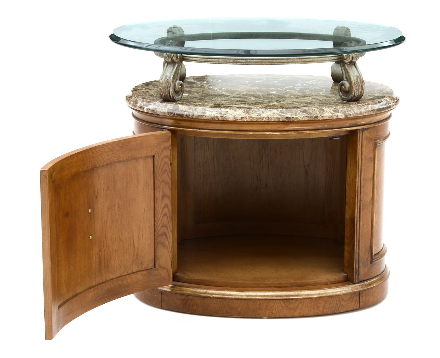 Henredon Marble and Glass Oval End Table
