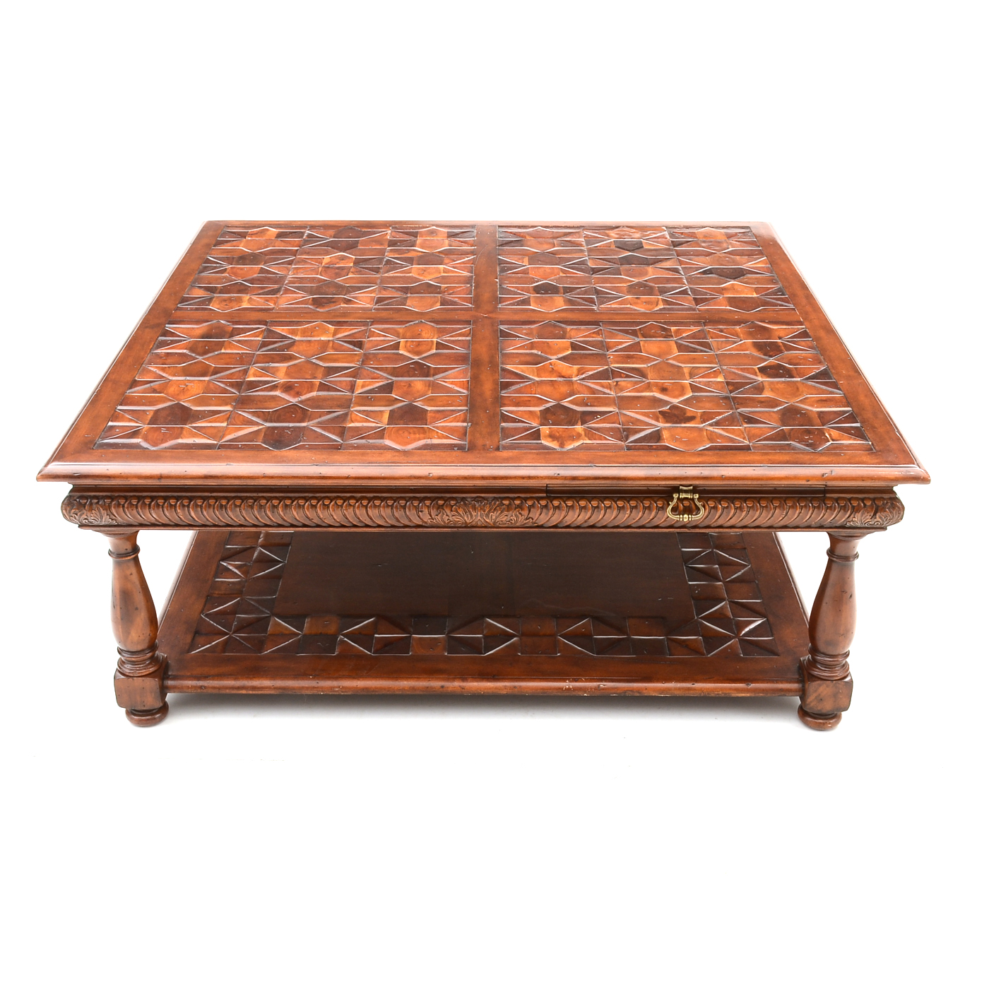Large Geometric Marquetry Mahogany Coffee Table