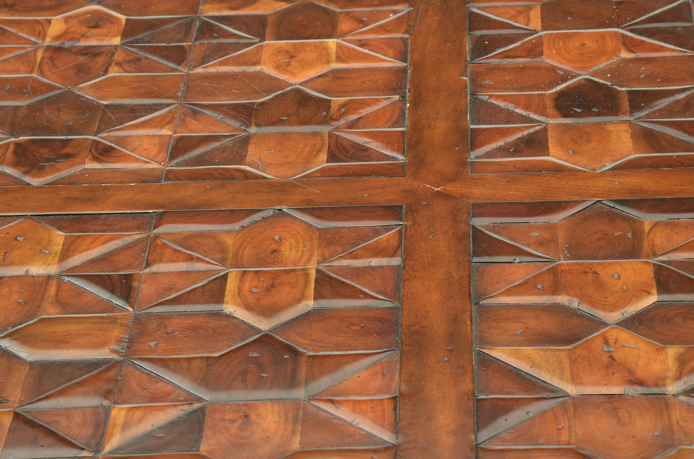 Large Geometric Marquetry Mahogany Coffee Table