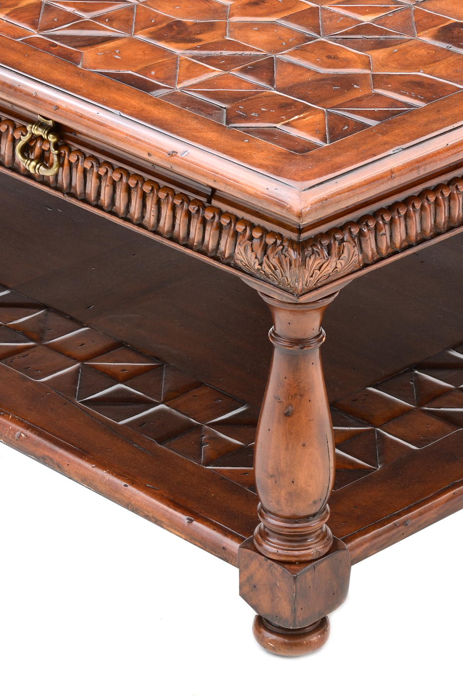 Large Geometric Marquetry Mahogany Coffee Table