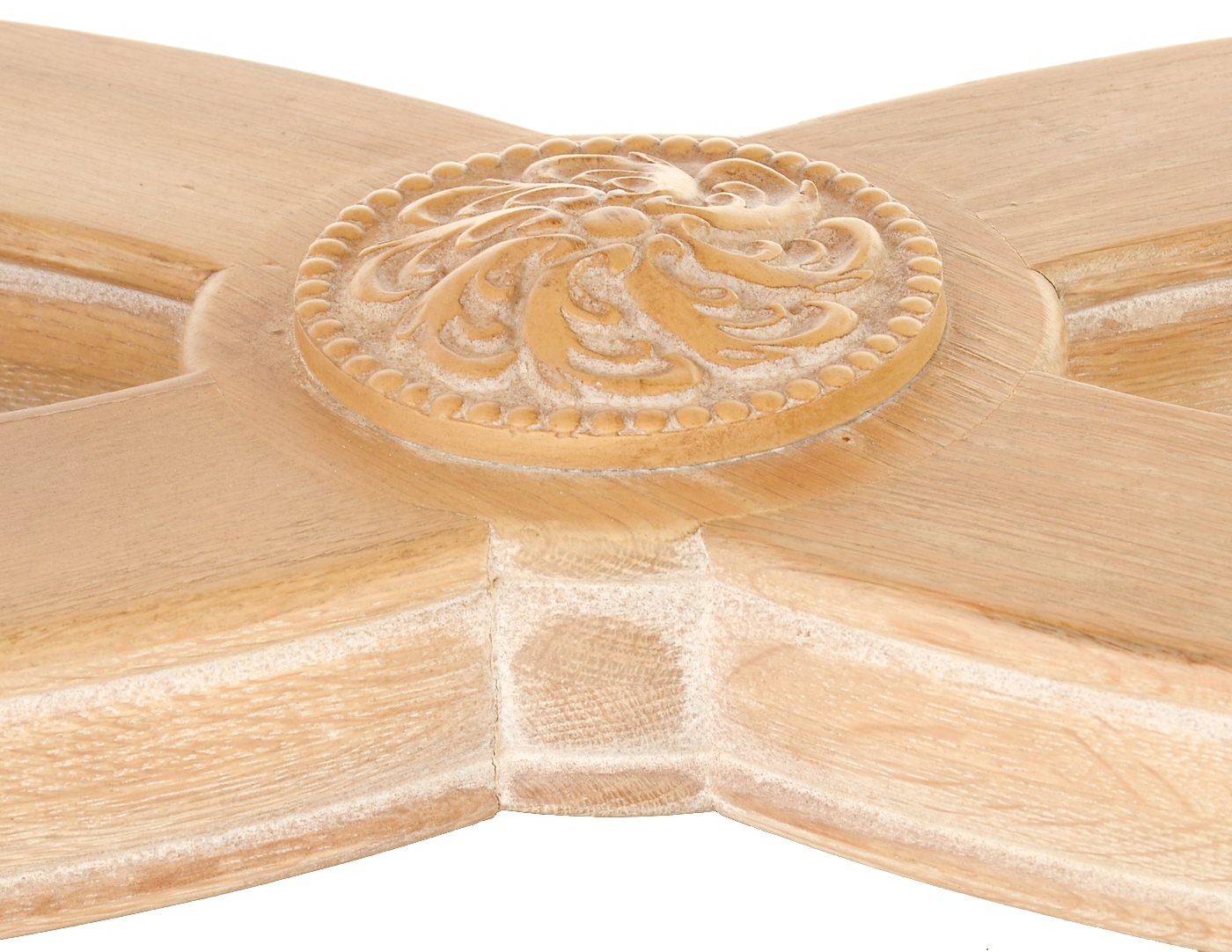 Large Carved and Pickled Oak Coffee Table with Marble Top