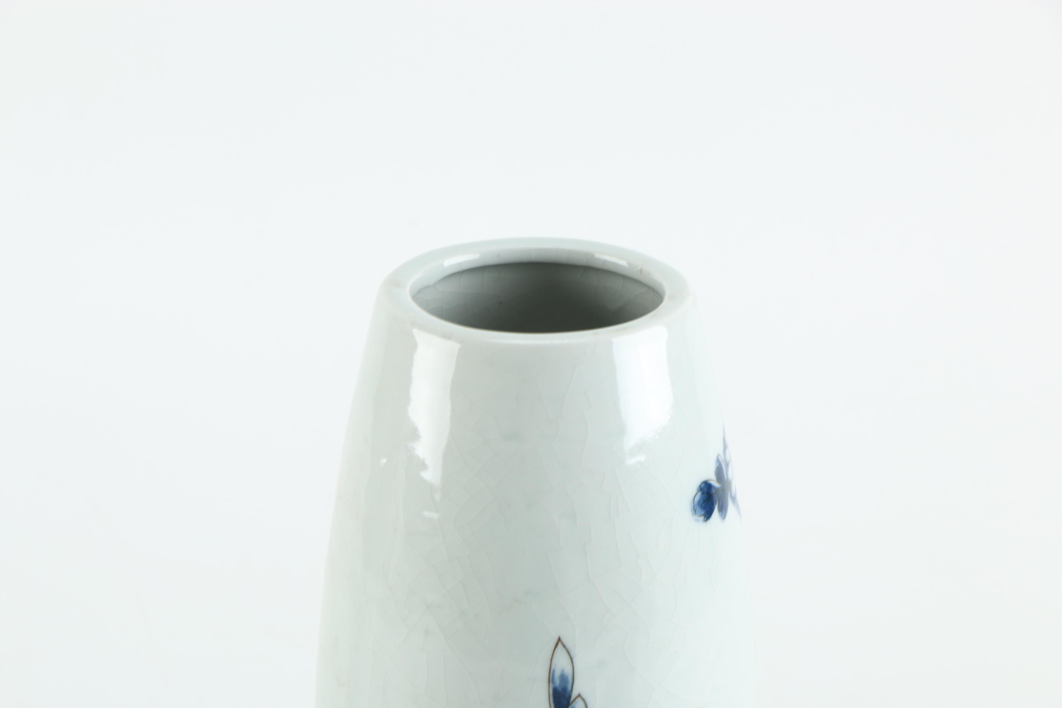 Asian Floral Blue Transfer Decorated Vase