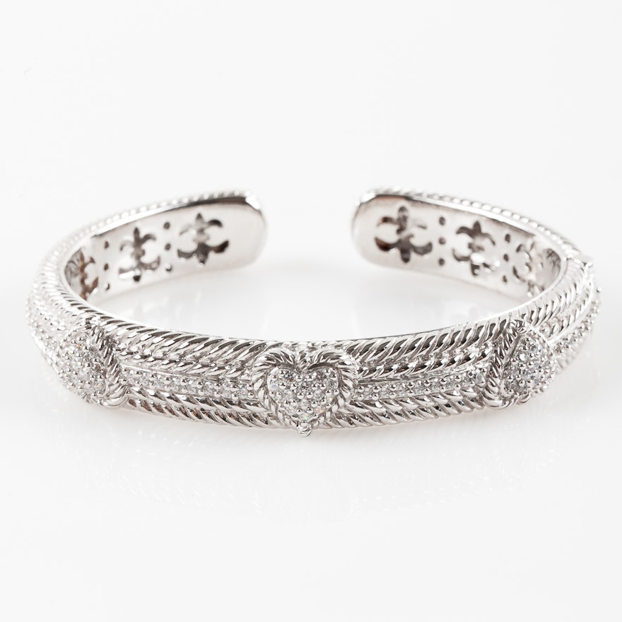 Judith Ripka Sterling Silver and Cubic Zirconia Heart Cuff