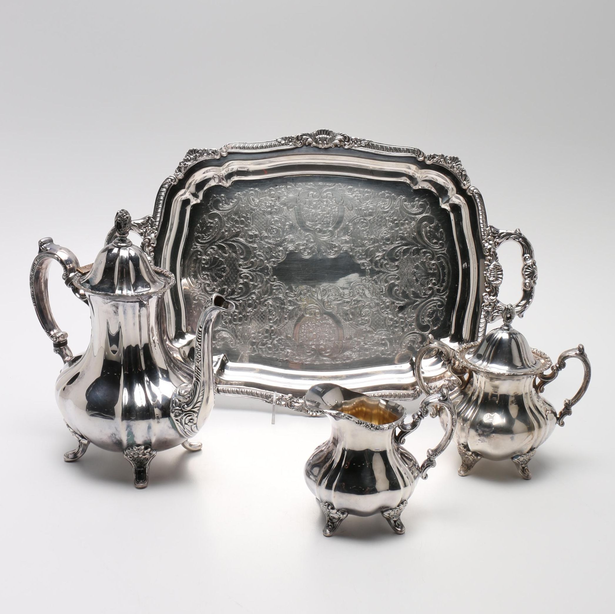 Poole "Lancaster Rose" Silver Plate Tea Set