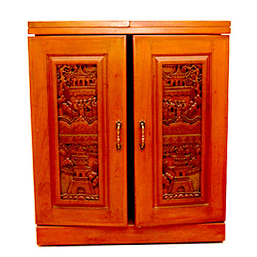 Chinese Inspired Carved Wooden Wine Cabinet