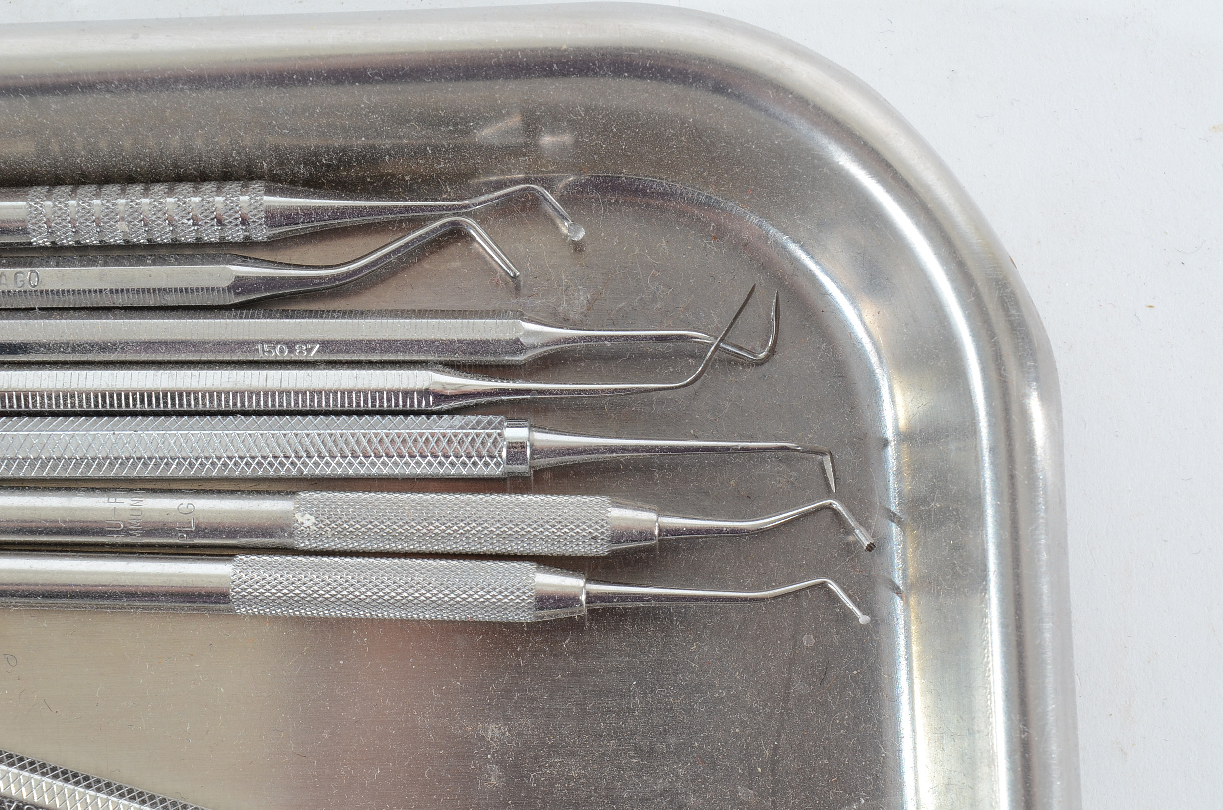Stainless Steel Surgical Tray with Thirty-Two Dental Picks