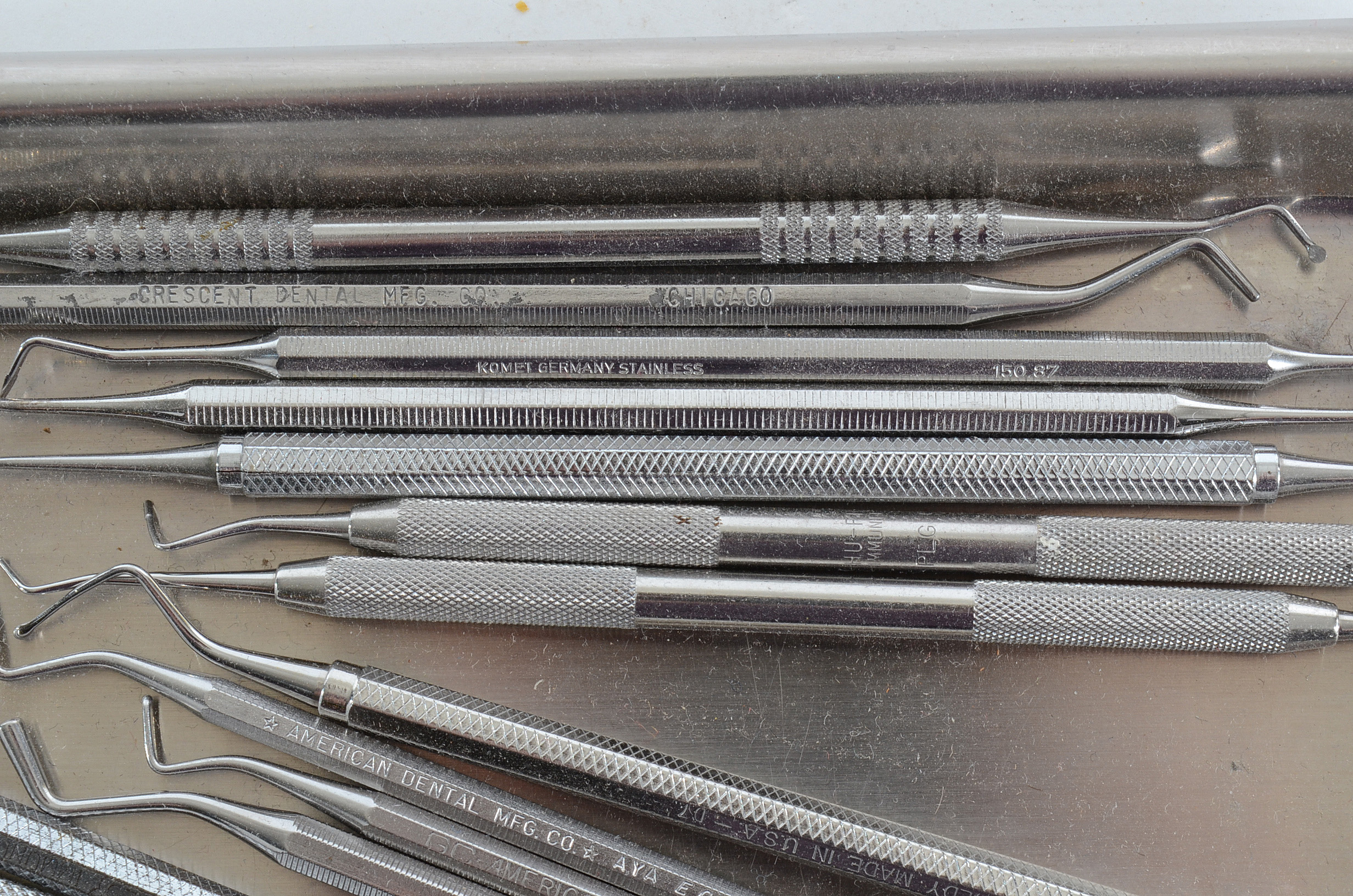 Stainless Steel Surgical Tray with Thirty-Two Dental Picks