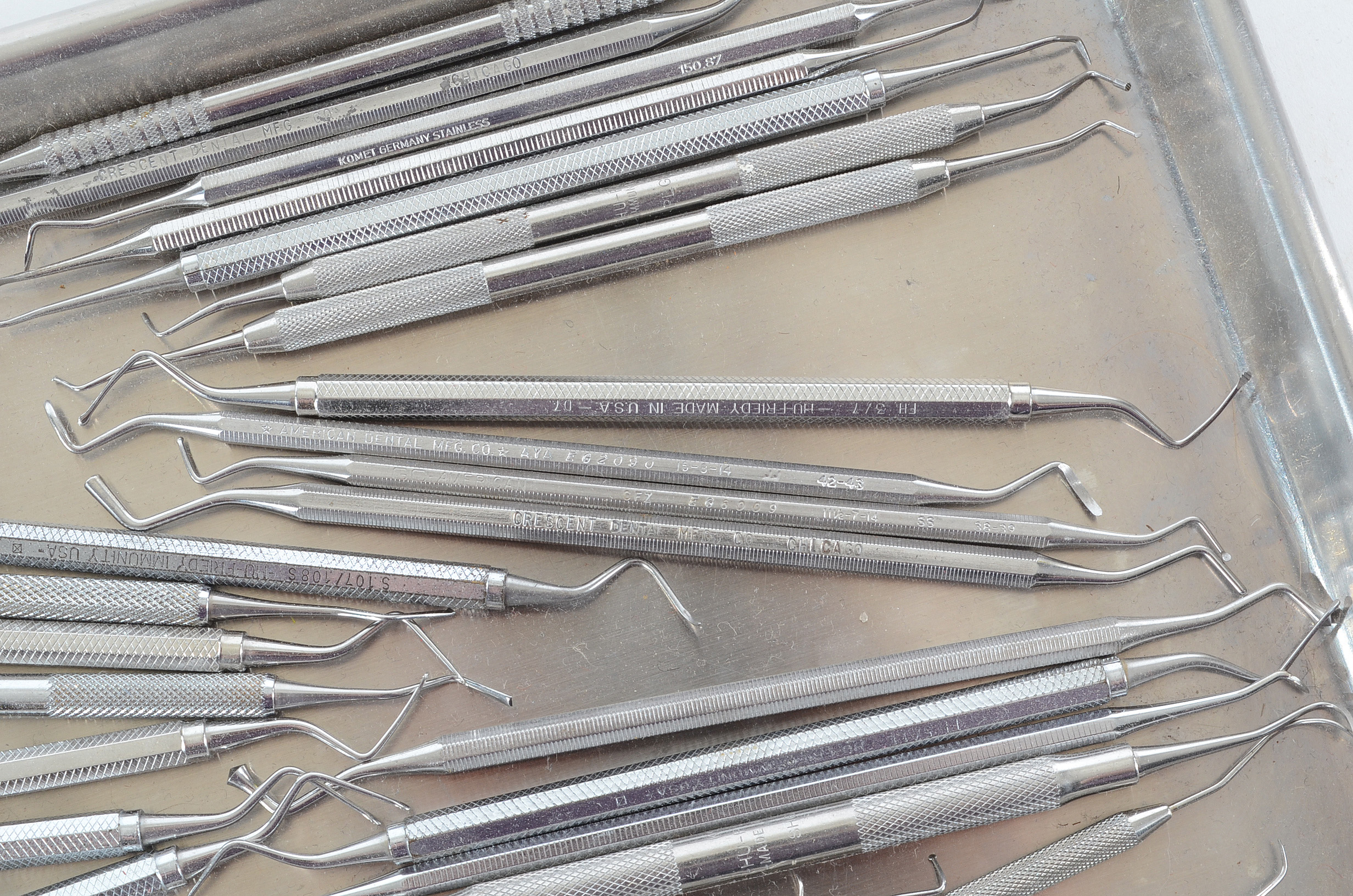 Stainless Steel Surgical Tray with Thirty-Two Dental Picks