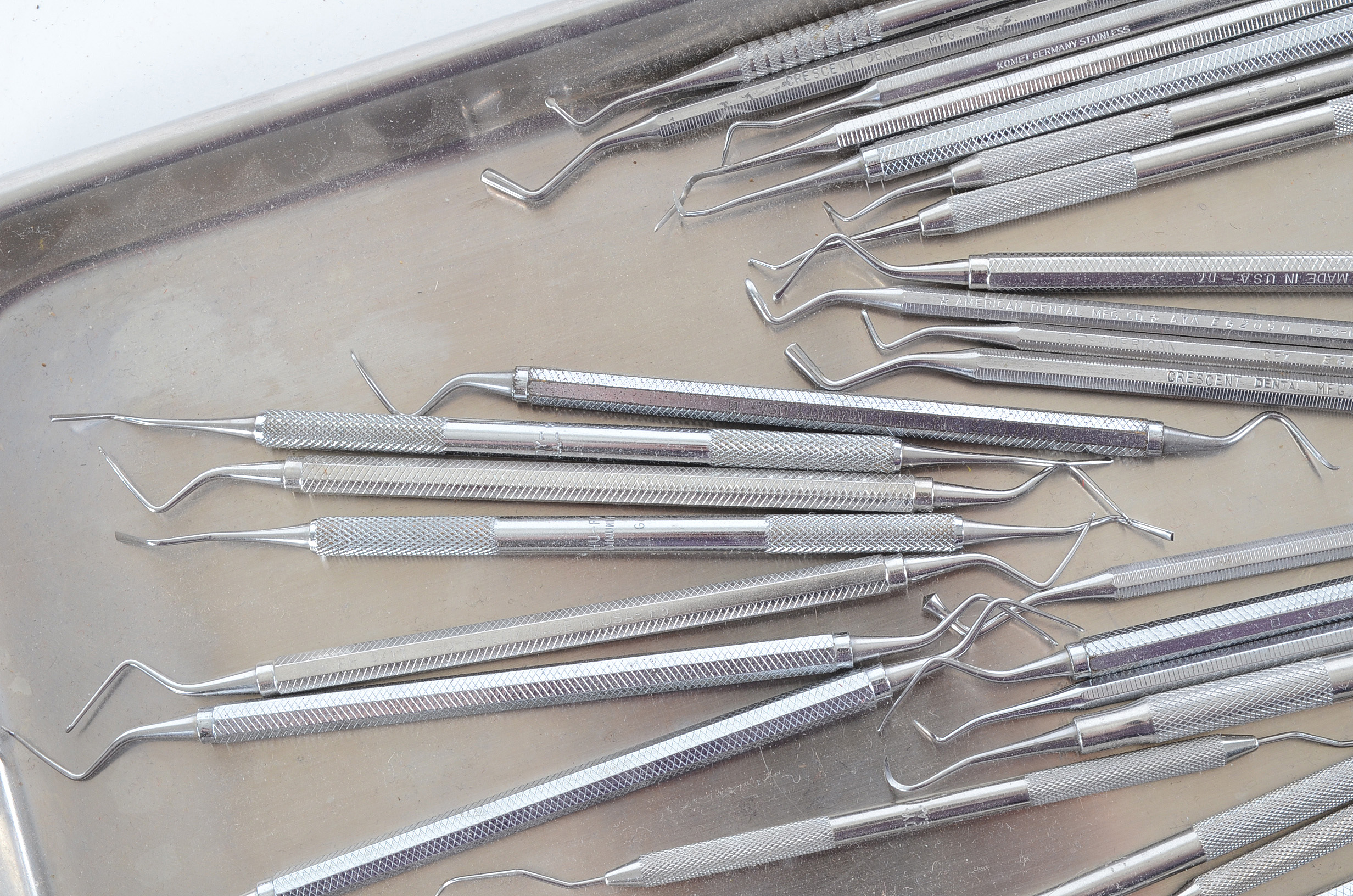 Stainless Steel Surgical Tray with Thirty-Two Dental Picks