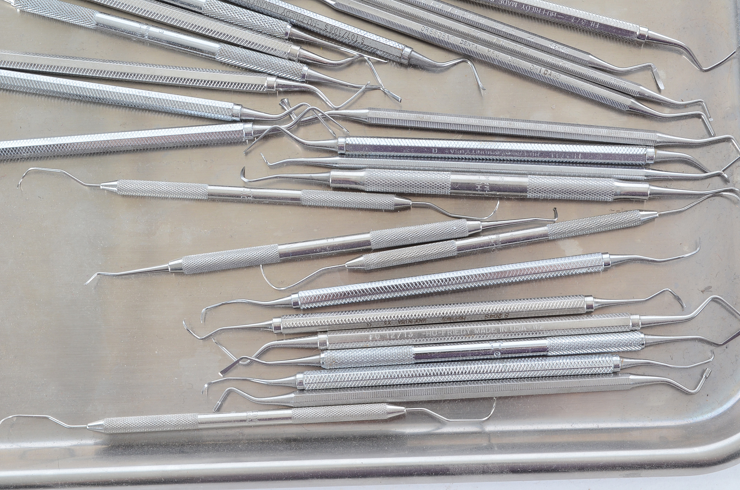 Stainless Steel Surgical Tray with Thirty-Two Dental Picks