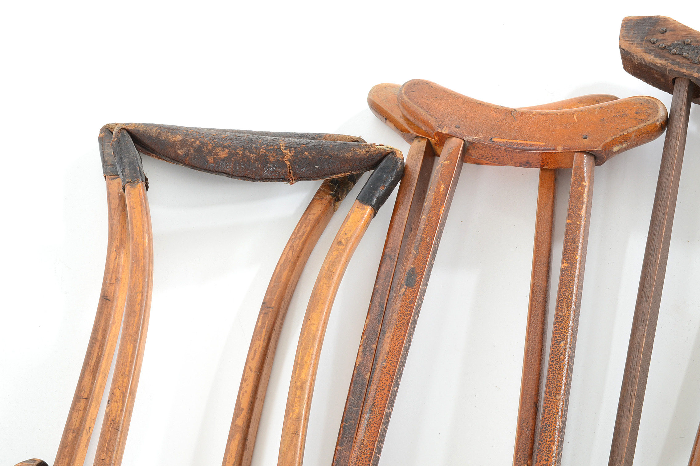 Collection of Vintage Wooden and Leather Crutches