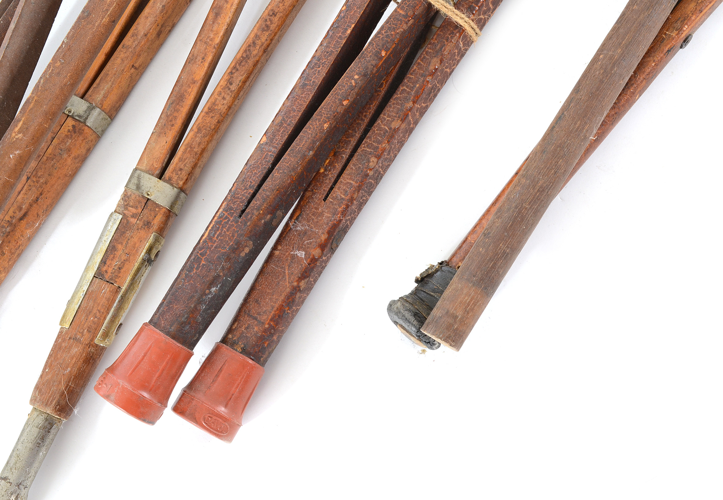 Collection of Vintage Wooden and Leather Crutches