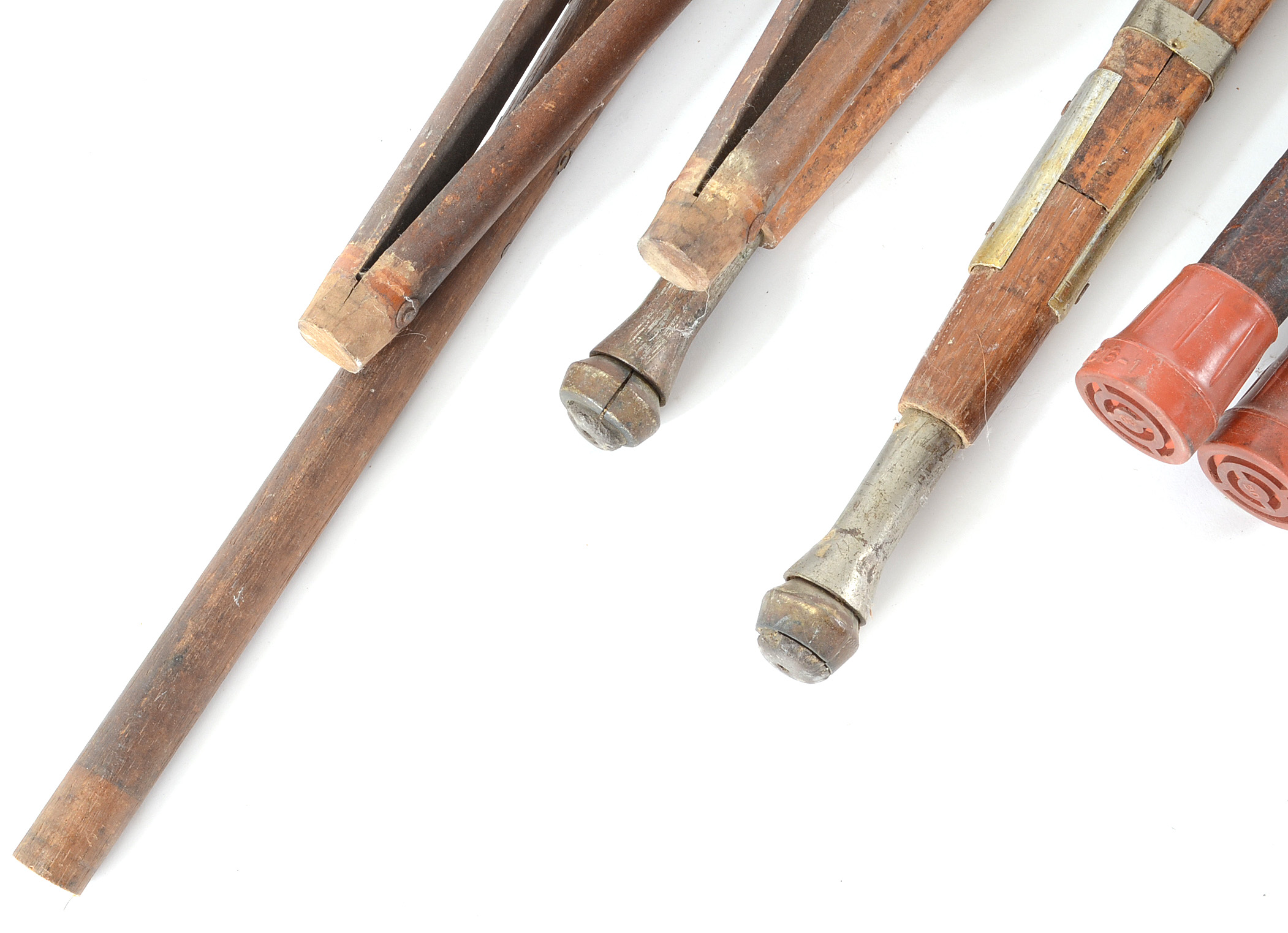 Collection of Vintage Wooden and Leather Crutches