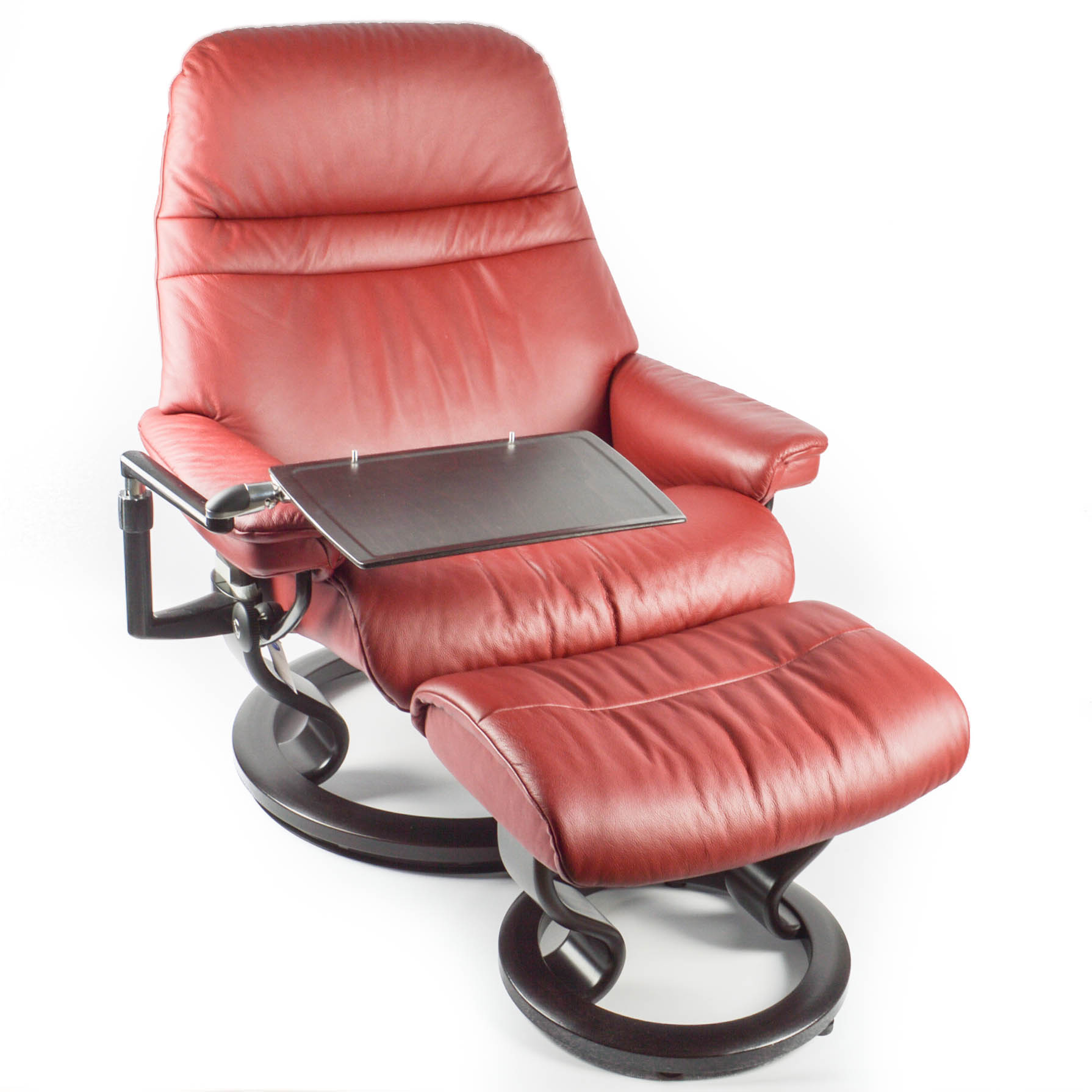 Ekhornes Stressless Leather Lounger With Ottoman, Accessory Table
