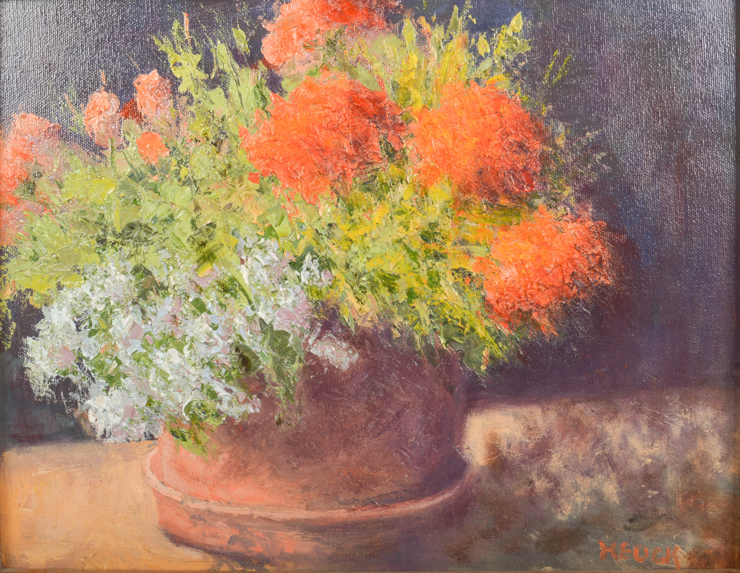 Roger William Heuck Oil Painting on Board "The Red Geraniums"