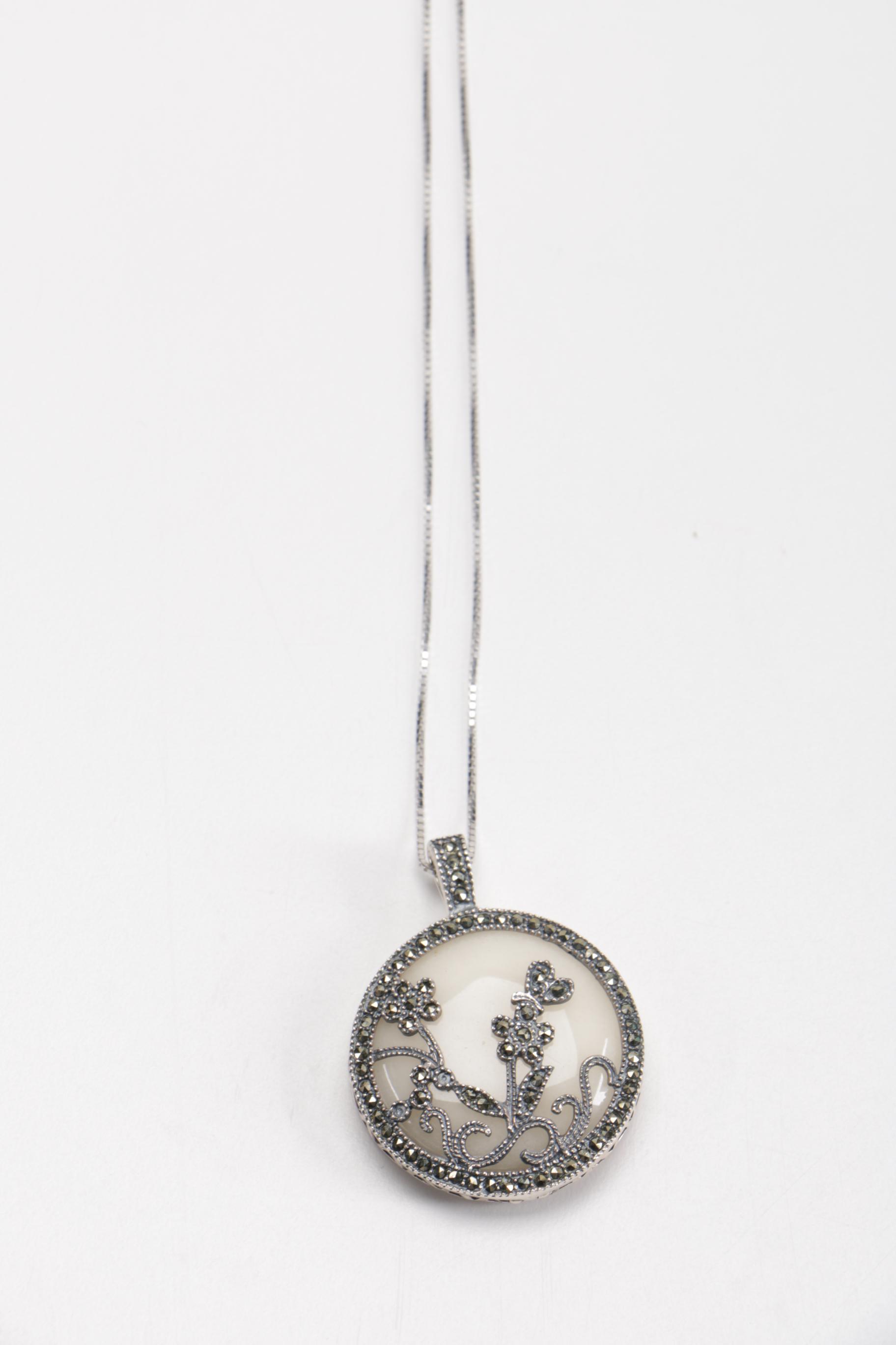 Sterling Silver Necklace and Pendant with Interchangeable Stone Accents