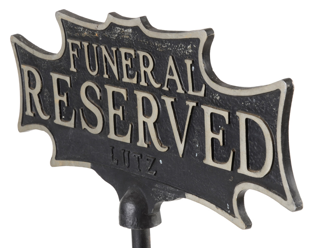 Vintage "Funeral Reserved" Cast Iron Parking Sign