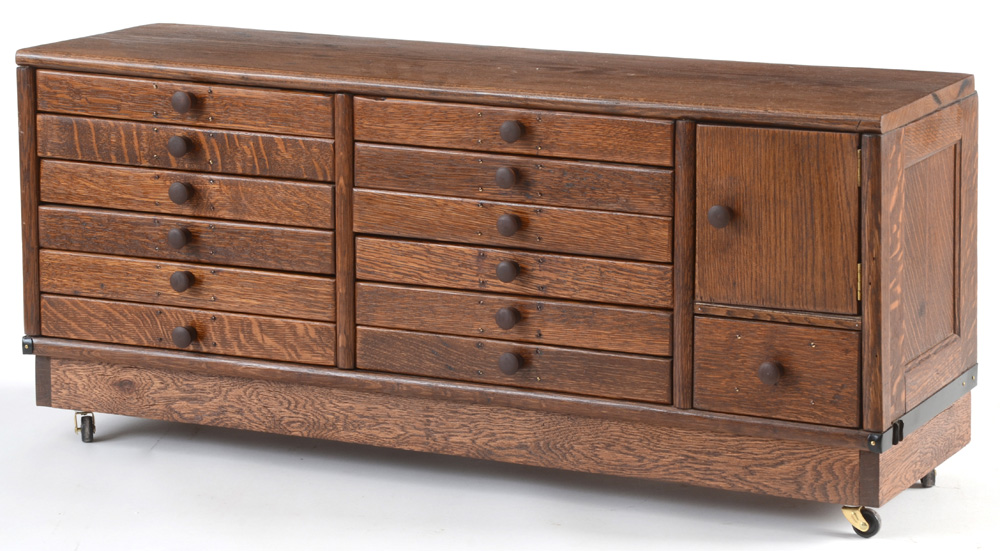 Vintage Oak Typeset Chest