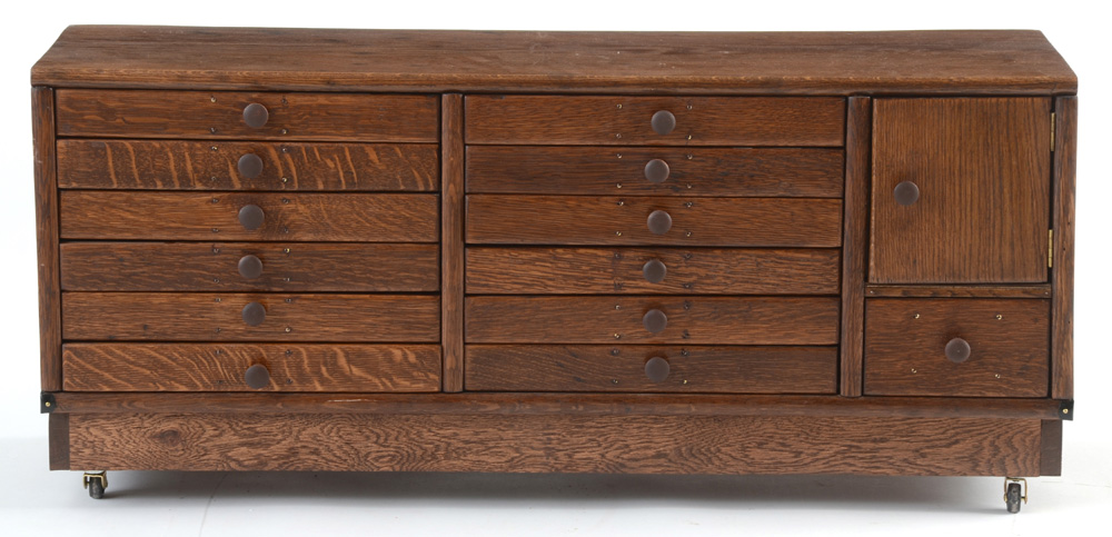 Vintage Oak Typeset Chest