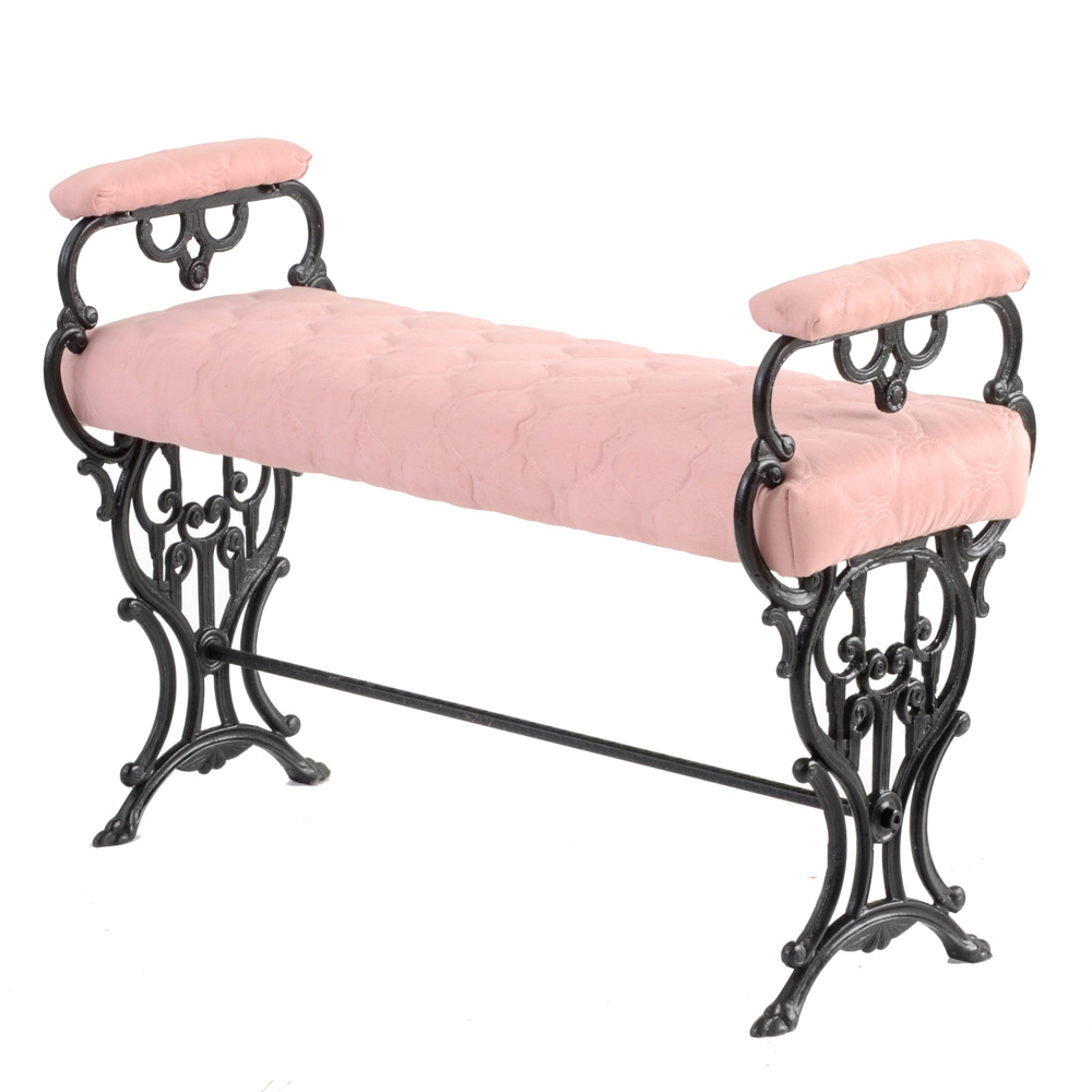 Vintage Cast Iron Bench with Arms
