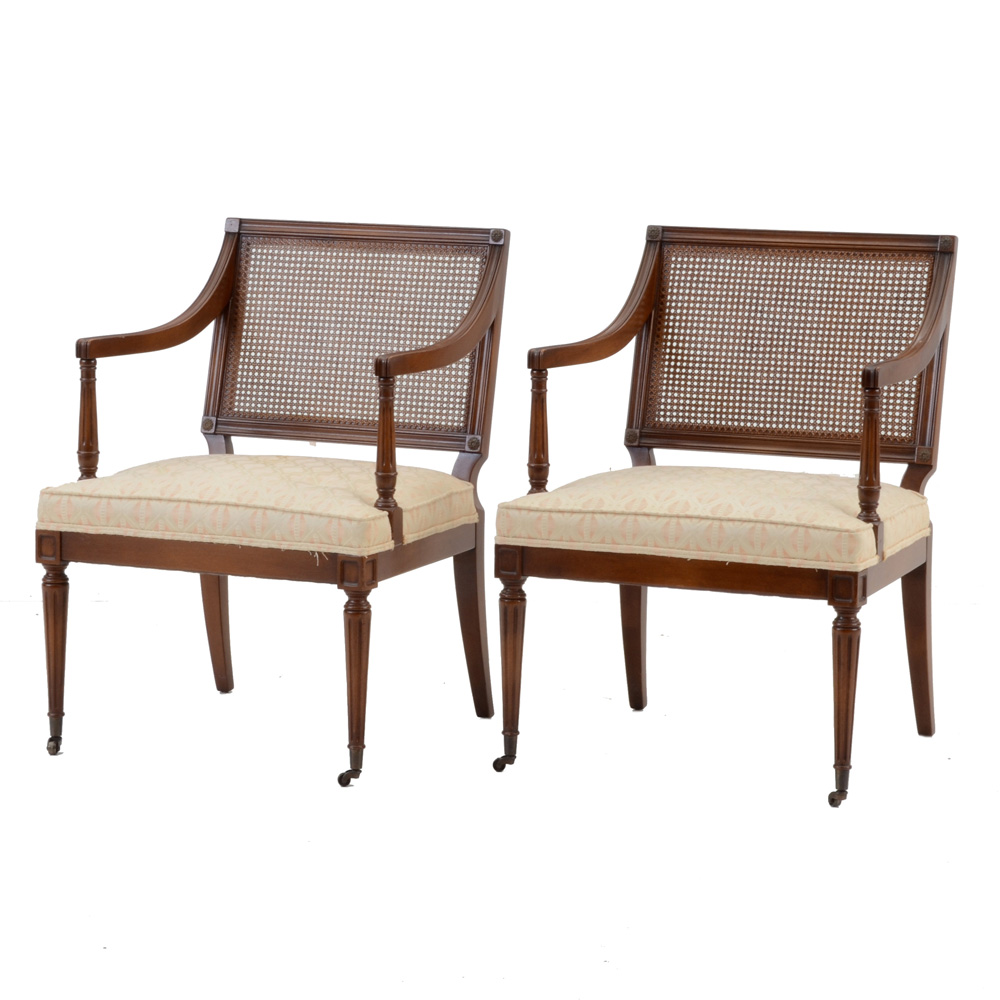 Louis XVI Style Cane Back Arm Chairs