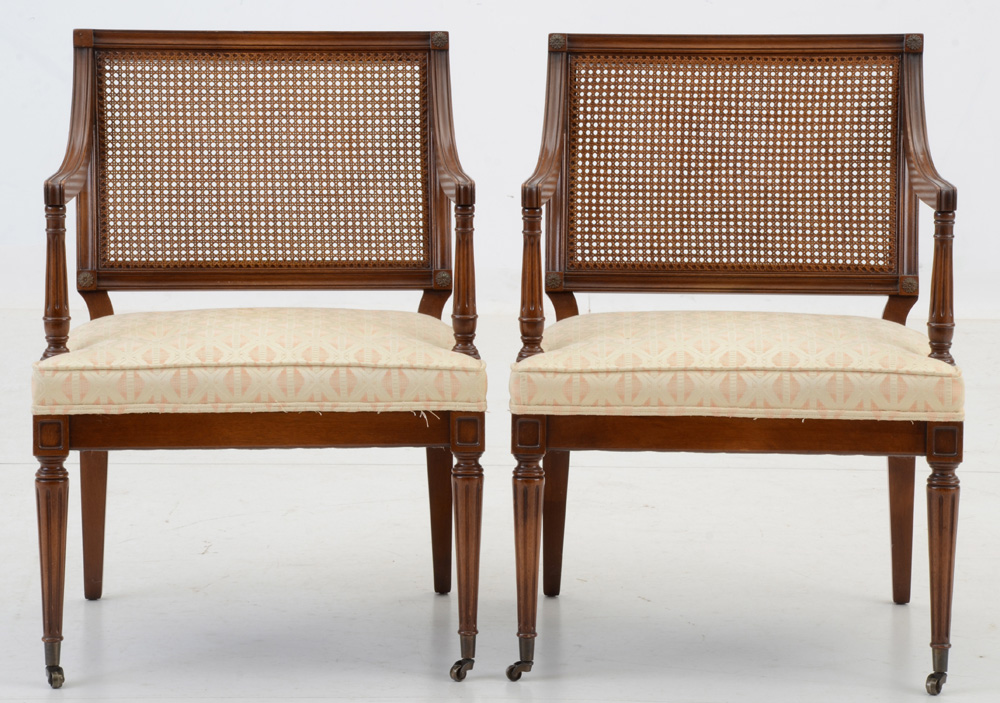 Louis XVI Style Cane Back Arm Chairs