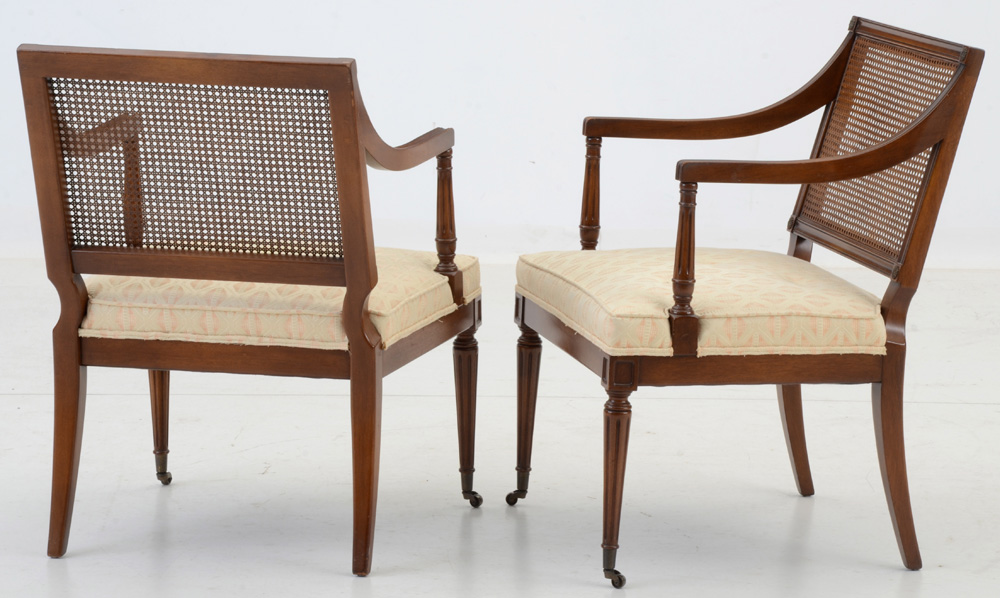 Louis XVI Style Cane Back Arm Chairs