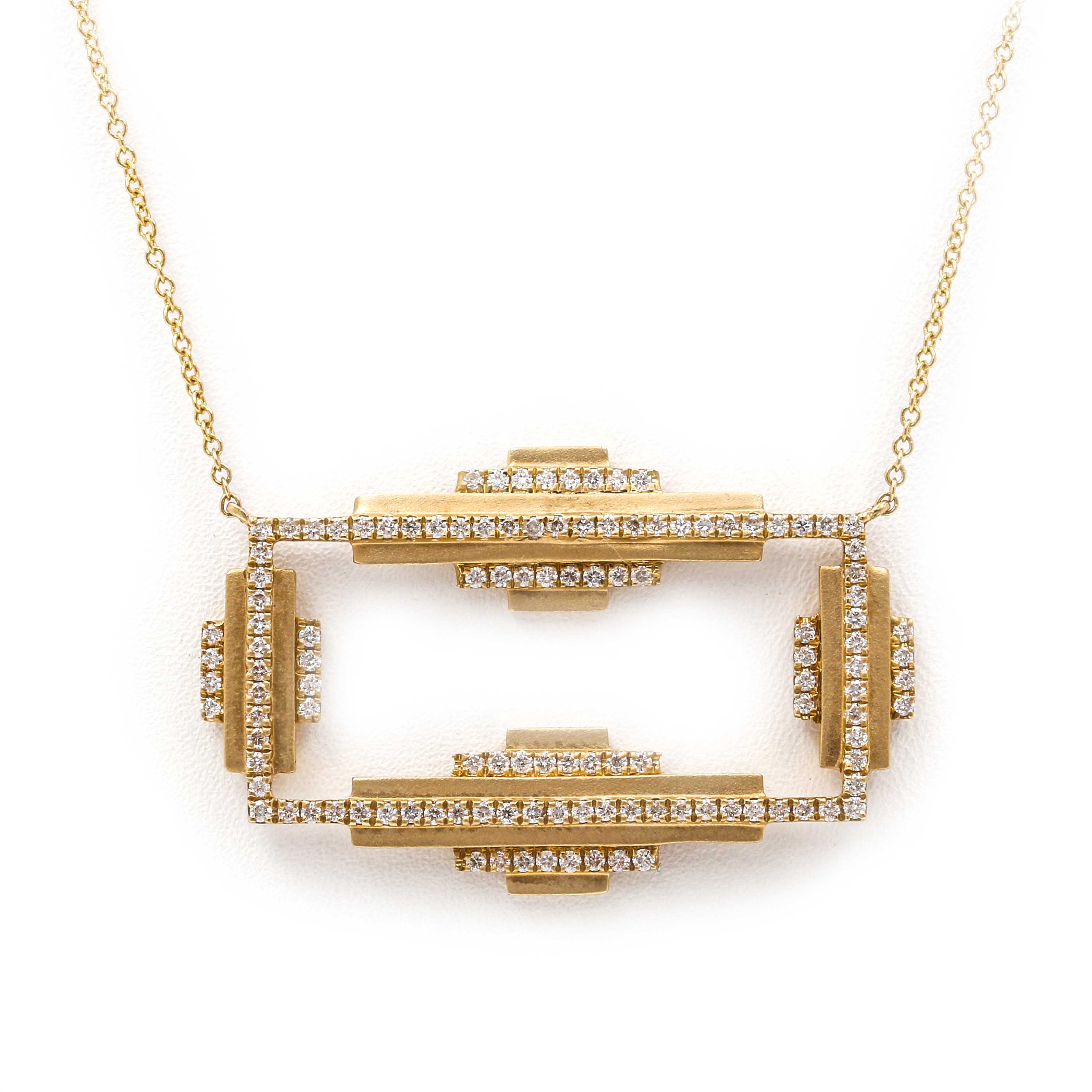 18K Yellow Gold Geometric Diamond Pendant Necklace
