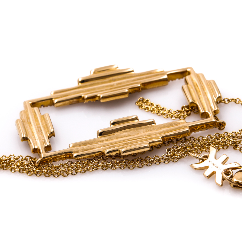 18K Yellow Gold Geometric Diamond Pendant Necklace