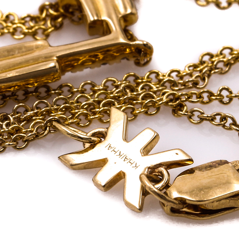 18K Yellow Gold Geometric Diamond Pendant Necklace