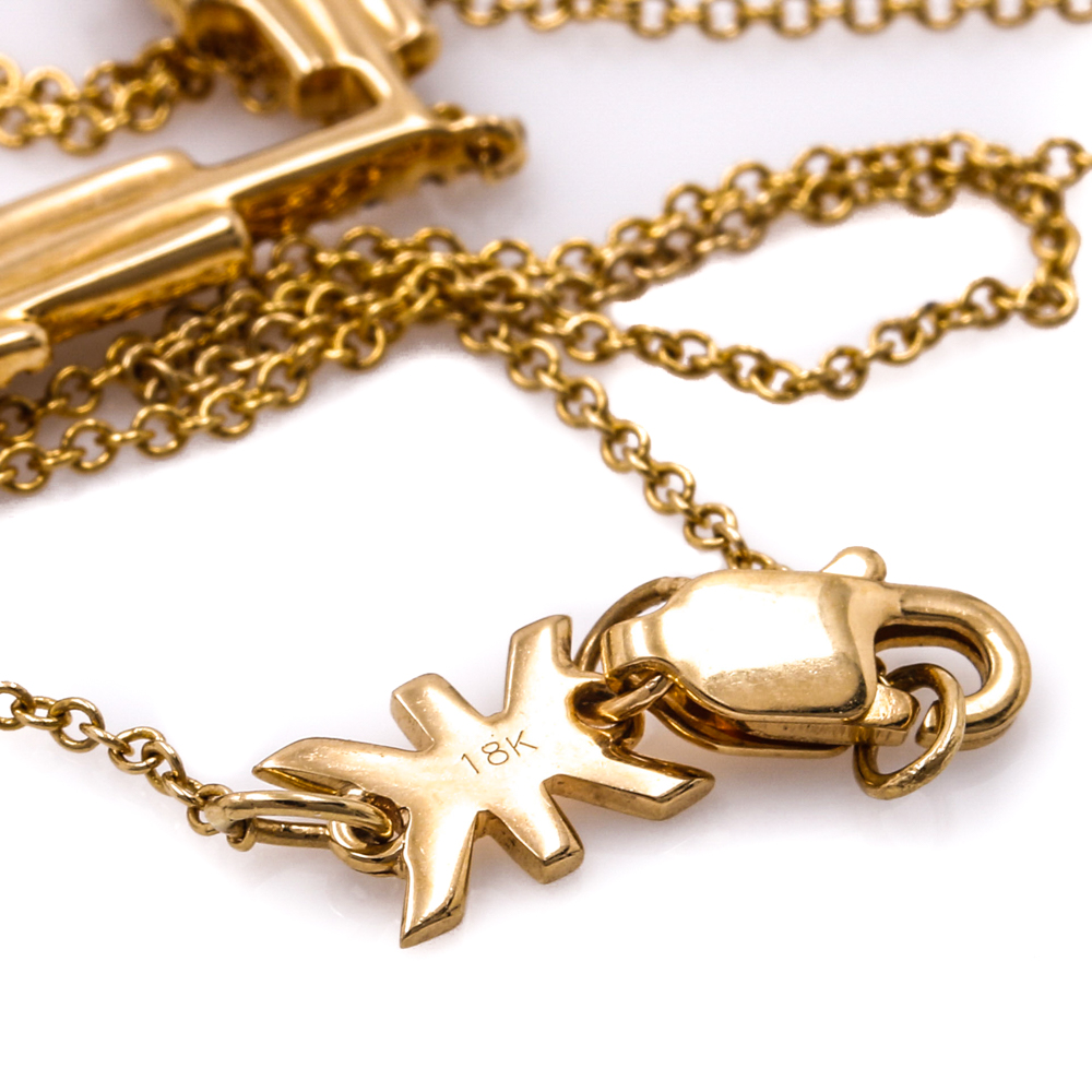 18K Yellow Gold Geometric Diamond Pendant Necklace