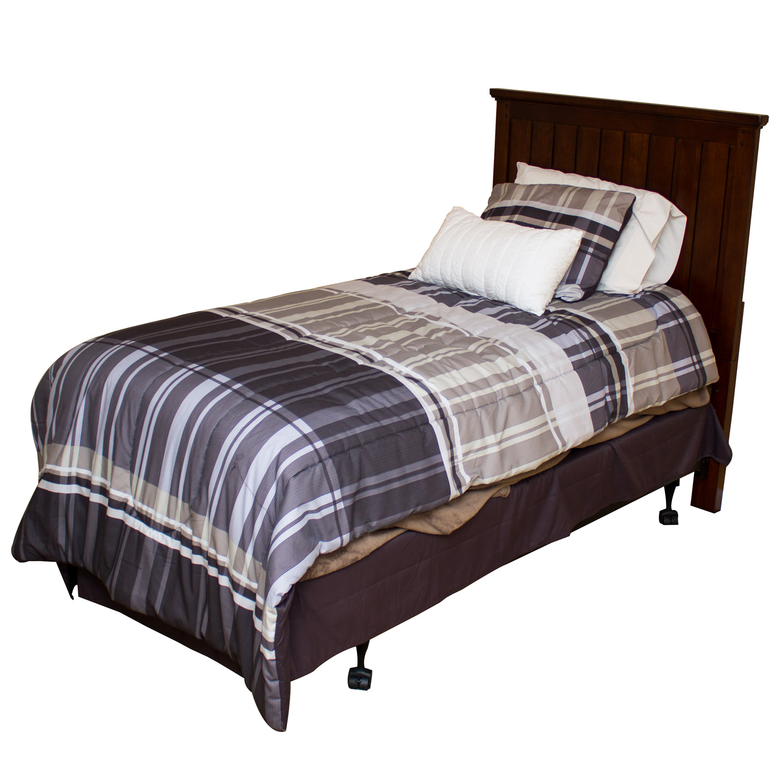 Dark Walnut Twin Bed Headboard With Metal Frame and Mattress
