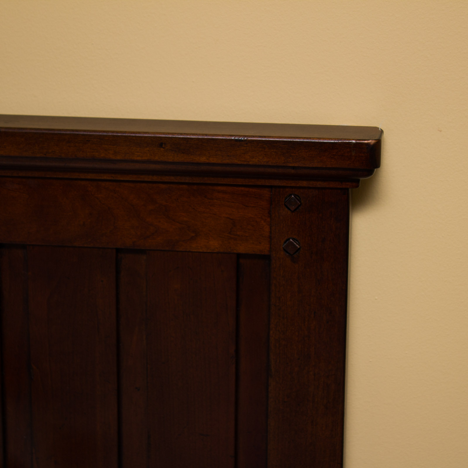 Dark Walnut Twin Bed Headboard With Metal Frame and Mattress