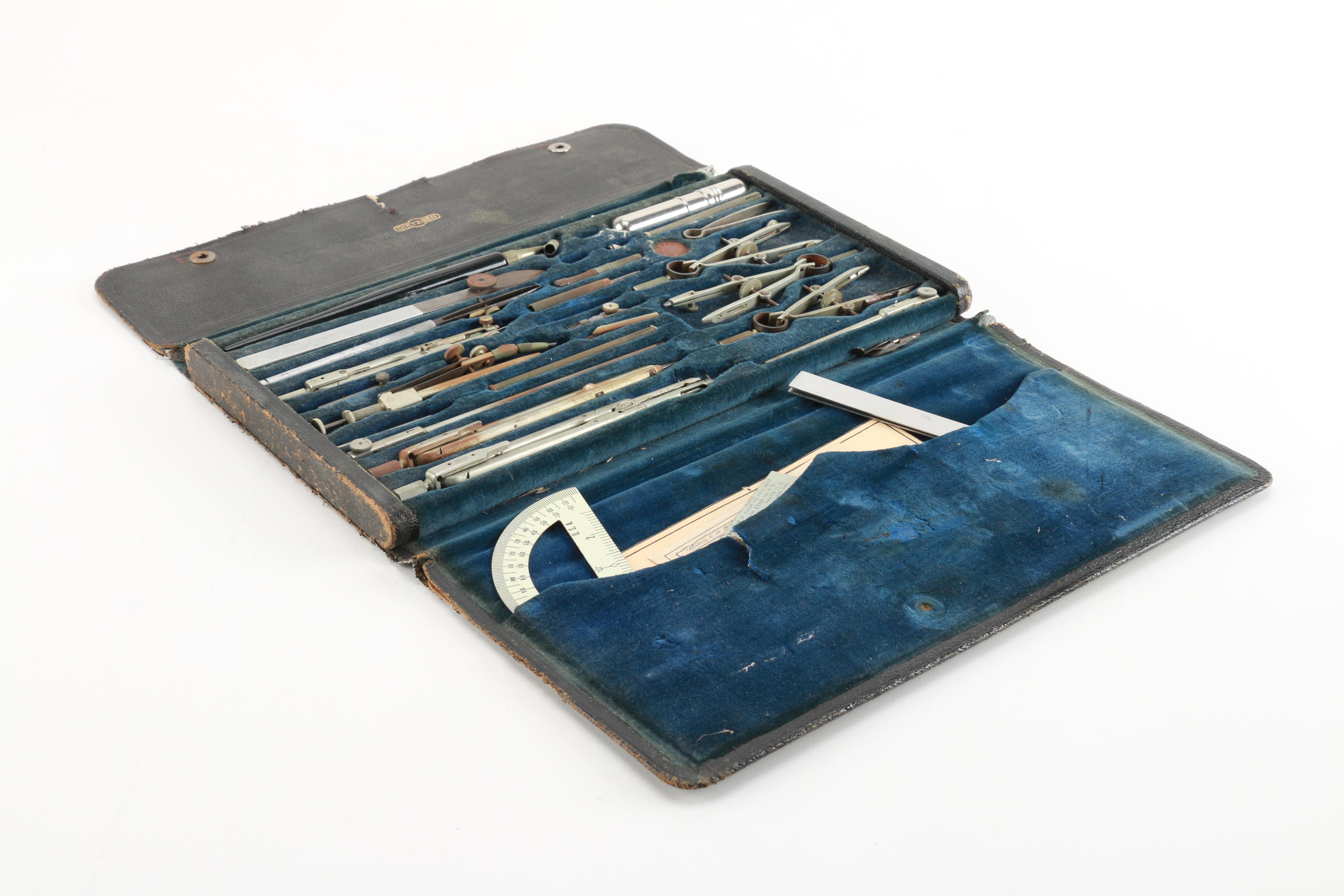 Vintage Dietzgen Drafting Tools With Case